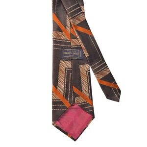 Hardy Amies London Mens Silk Tie Grey Orange Gold Geometric Abstract Vtg CA00236